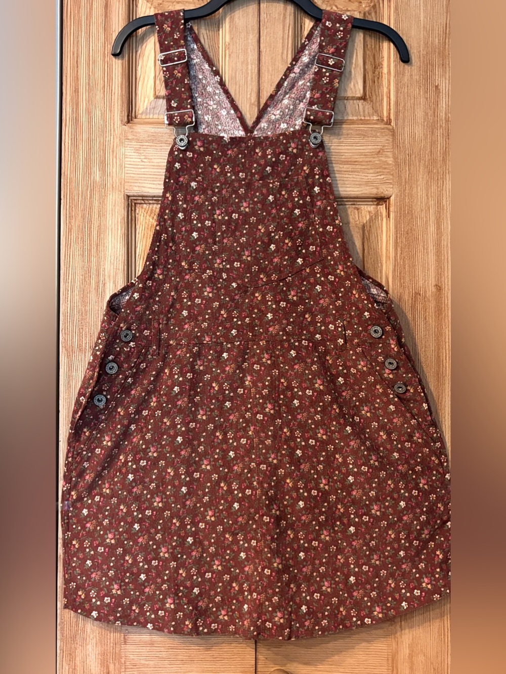 Umgee Corduroy Rust & Floral Print Dress, Adjustable Straps, 5 Pockets,Retail$43